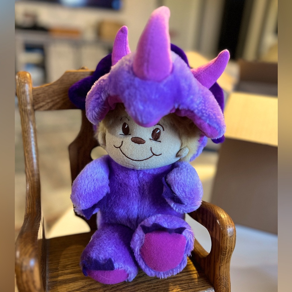 Vintage Animal Fair Girl Purple  Dinosaur Costume Stuffed Animal 10.5"